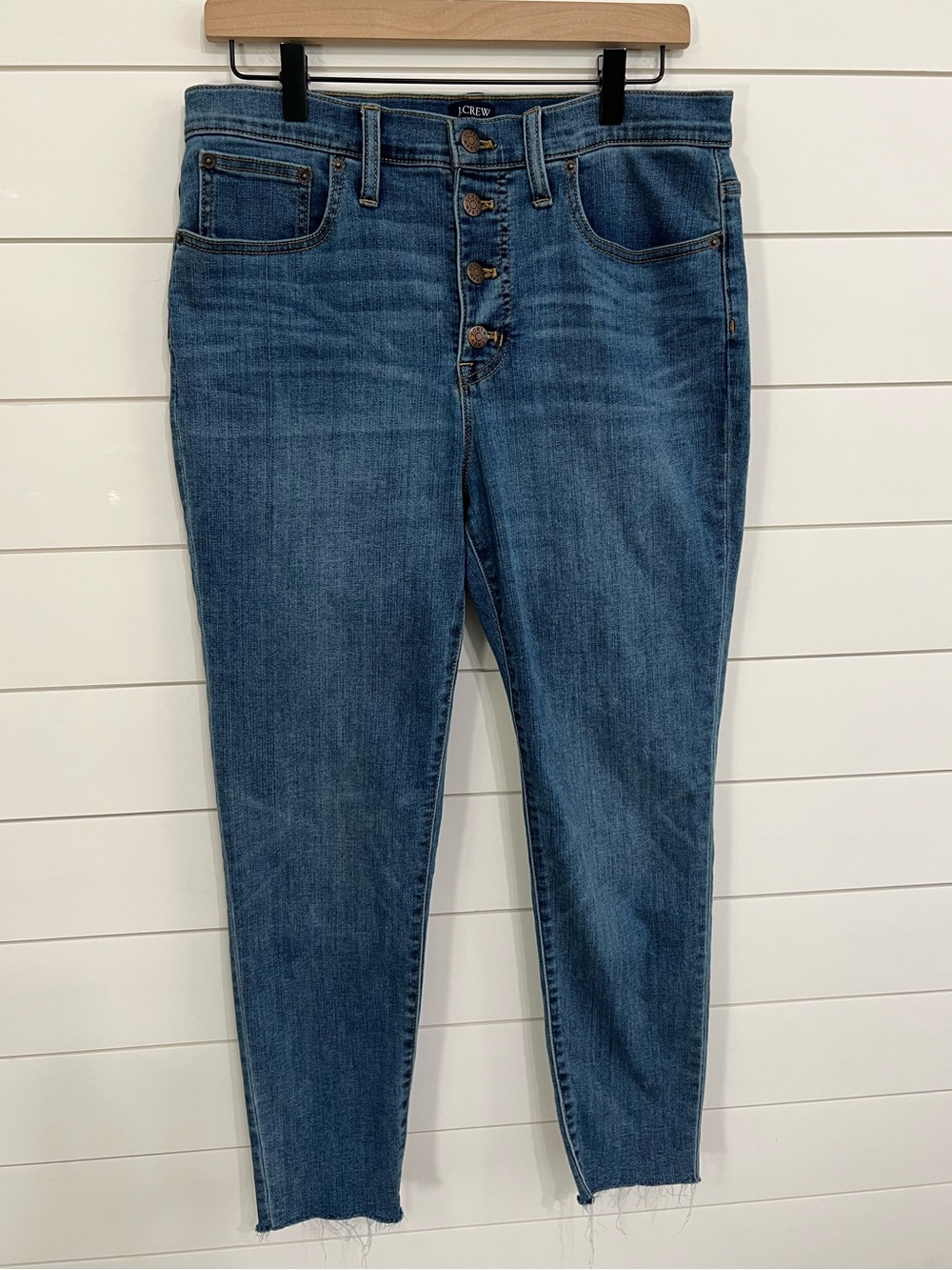J Crew Jeans Womens 30 Blue Button Fly 10” High Rise Skinny Stretch Denim